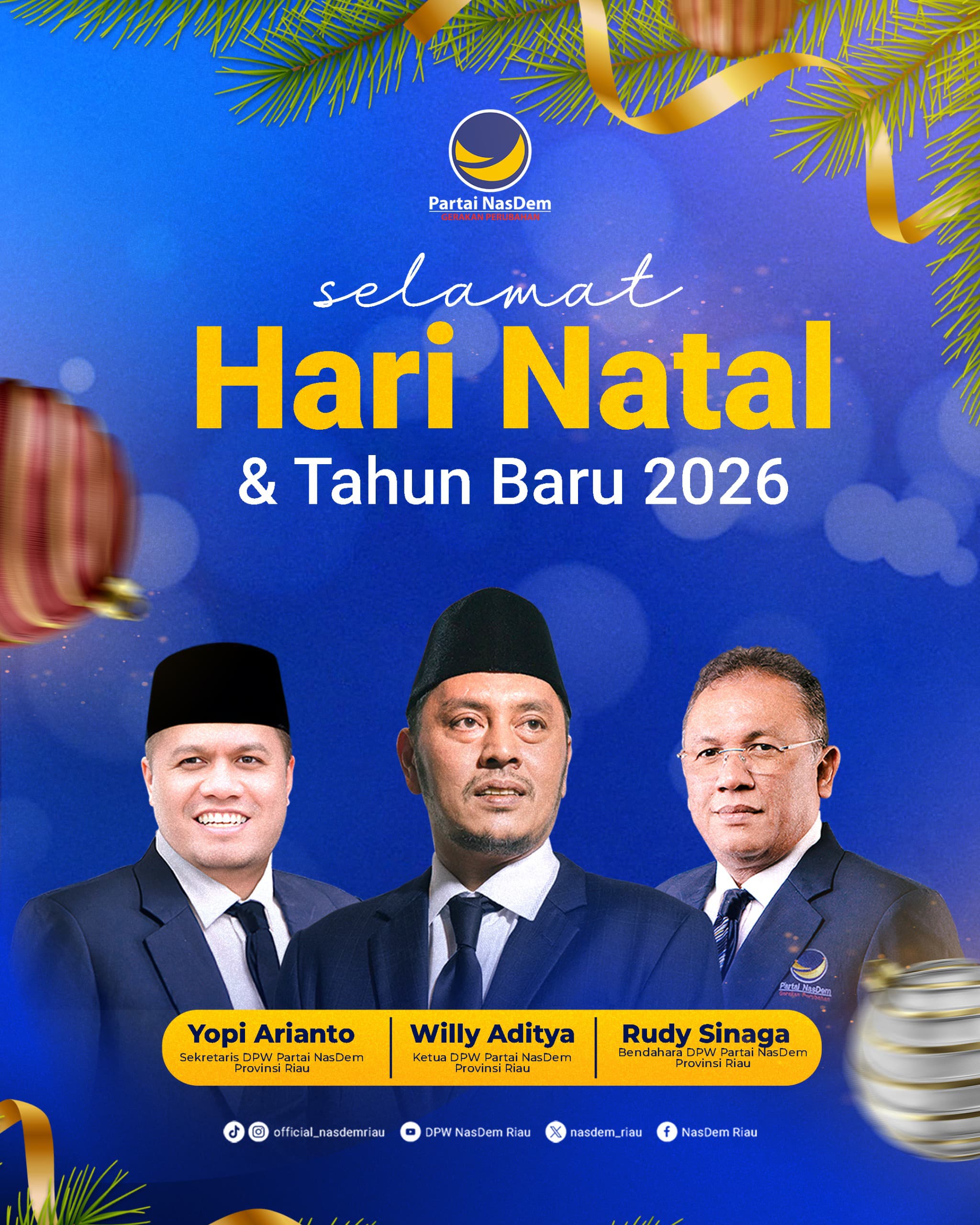 DPW Partai NasDem Riau Sampaikan Ucapan Selamat Natal 2025 dan Tahun Baru 2026