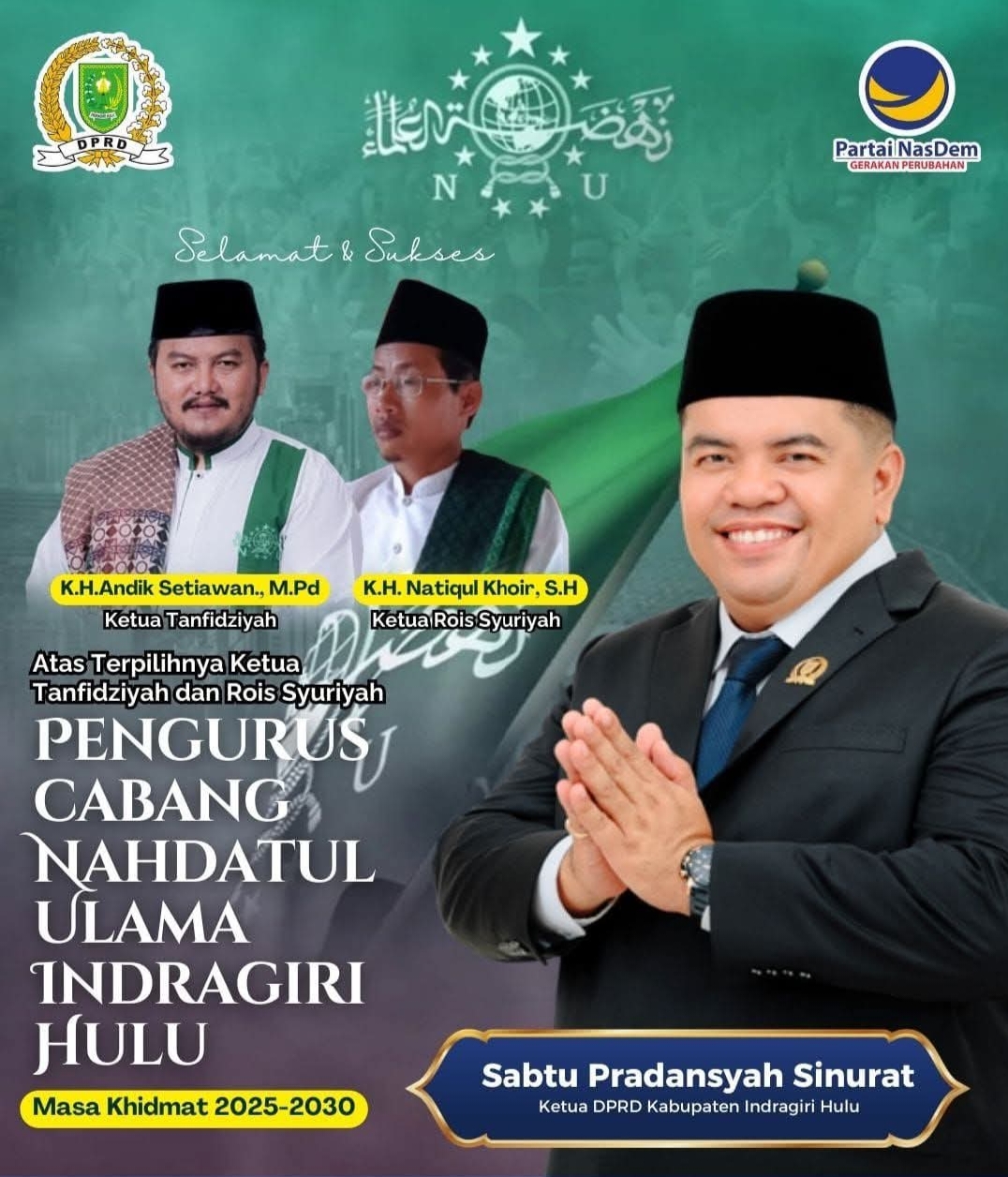 Ketua DPRD Inhu Ucapkan Selamat atas Terpilihnya Pimpinan PCNU Inhu