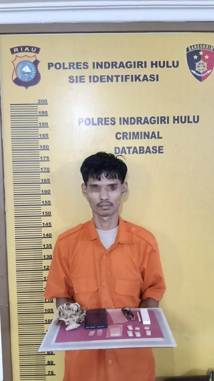 Miliki 7 Paket Sabu, Pemuda Desa Kampung Pulau Digelandang ke Polres Inhu