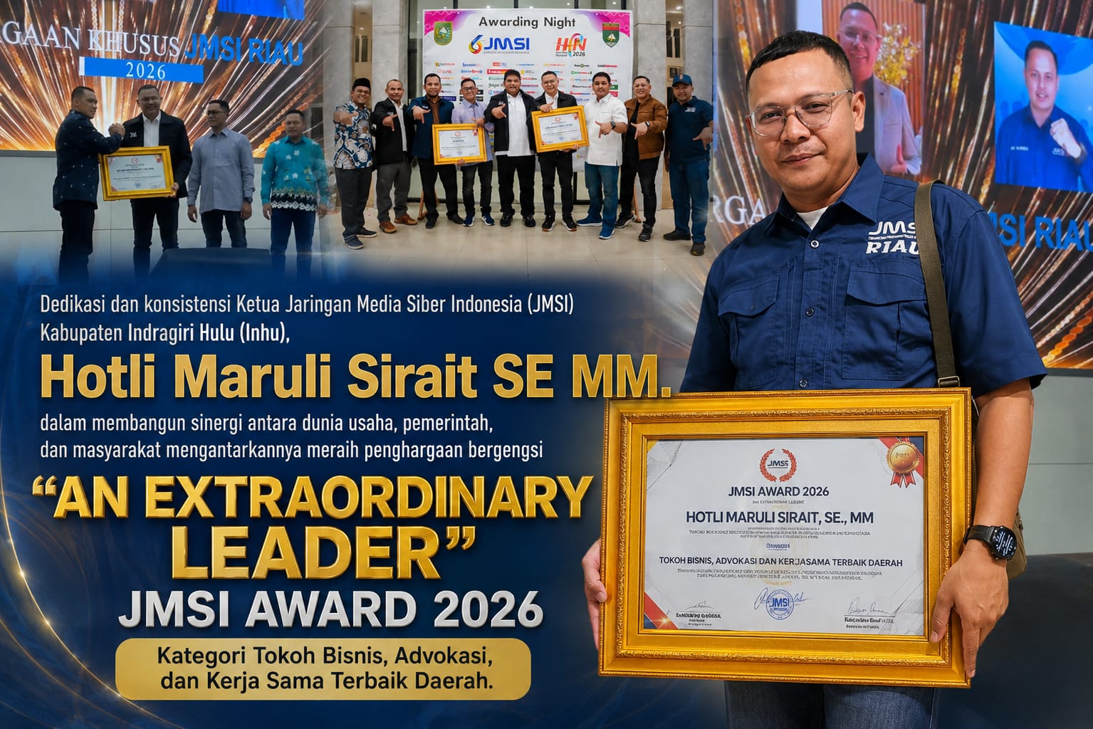 Hotli Maruli Sirait Raih Anugerah “An Extraordinary Leader” JMSI Award 2026 Berdedikasi Bangun Sinergi Dunia Usaha dan Pemerintah