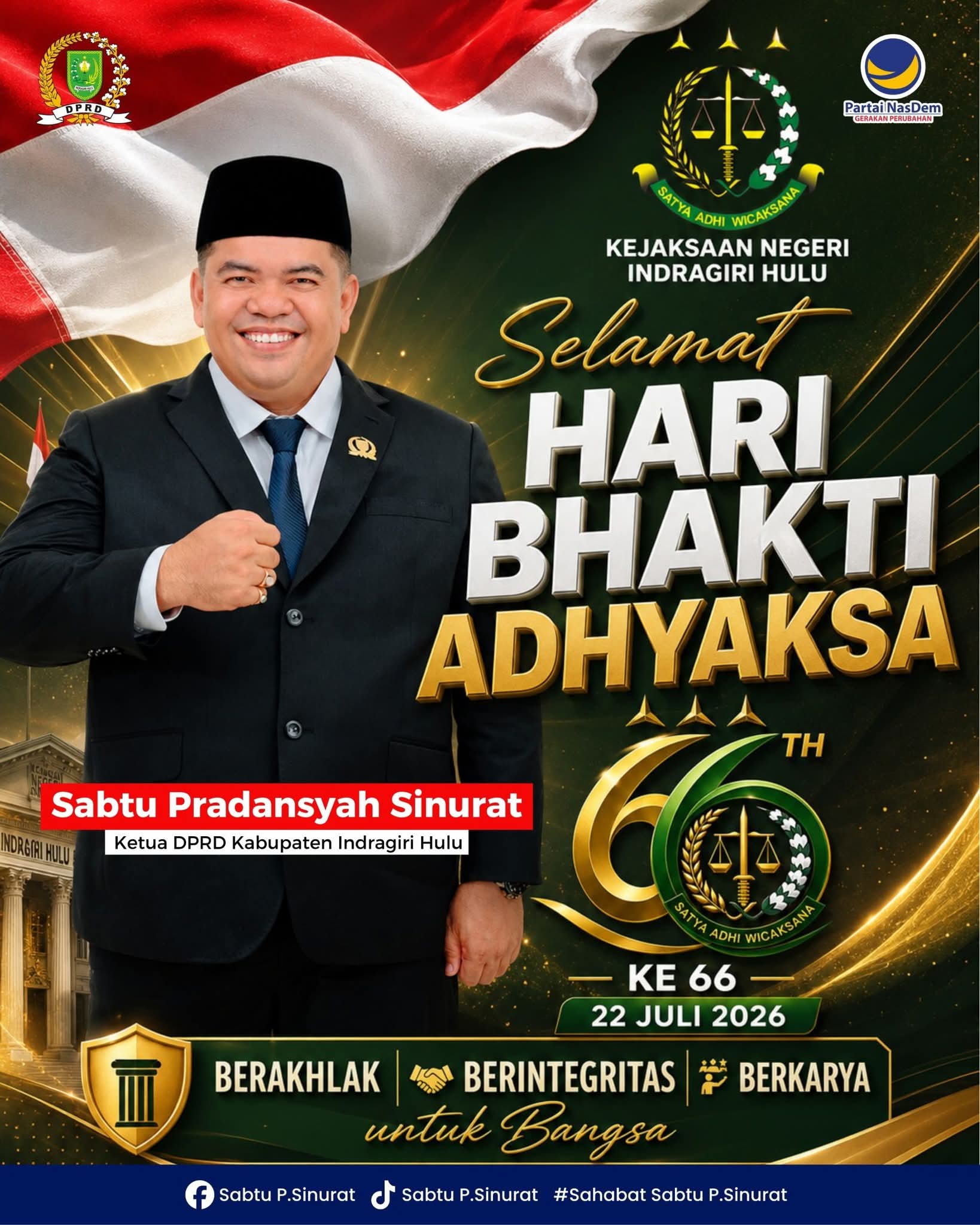 Ketua DPRD Inhu Apresiasi Pengabdian Korps Adhyaksa di Hari Bhakti ke-66