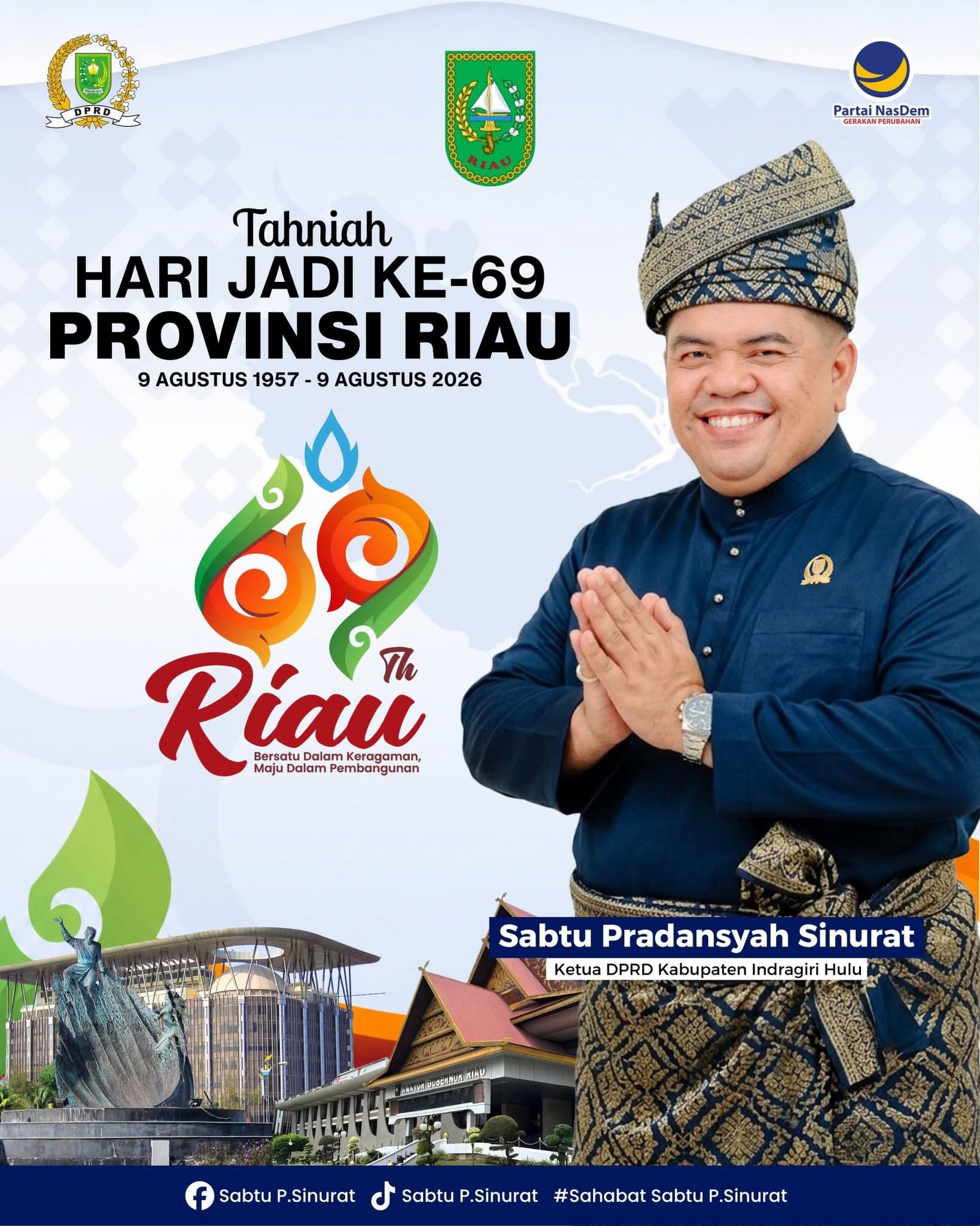 Ketua DPRD Inhu Ucapkan Selamat Hari Jadi ke-69 Provinsi Riau