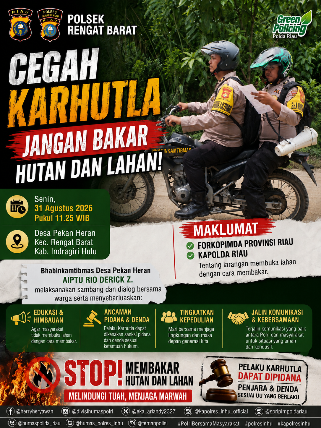 Polsek Rengat Barat Gencarkan Imbauan Cegah Karhutla di Wilayah Hukumnya
