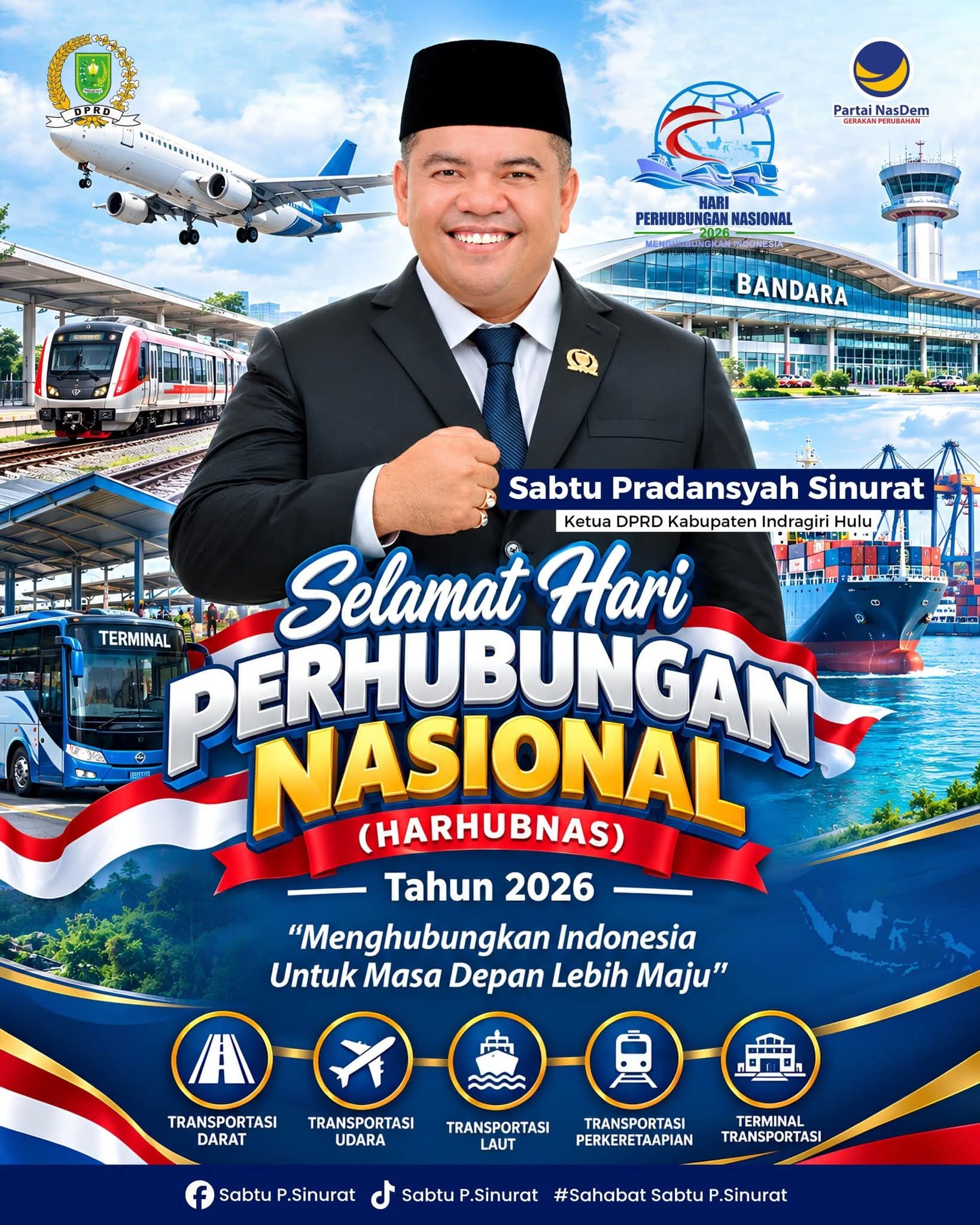 Ketua DPRD Inhu Sabtu Pradansyah Sinurat Ucapkan Selamat Hari Perhubungan Nasional 2026