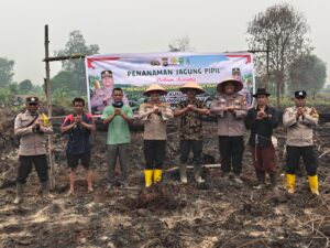 Dukung Ketahanan Pangan Nasional, Polsek Kuala Cenaku Tanam Jagung Pipil di Desa Tanjung Sari