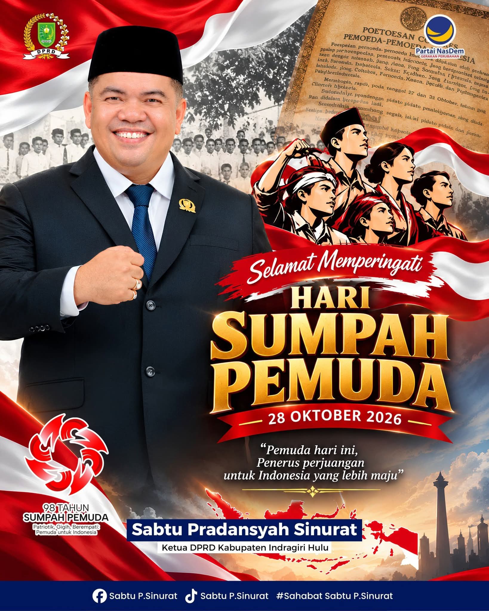 Ketua DPRD Inhu Sabtu Pradansyah Sinurat: Sumpah Pemuda Pengingat Kekuatan Bangsa Ada di Persatuan
